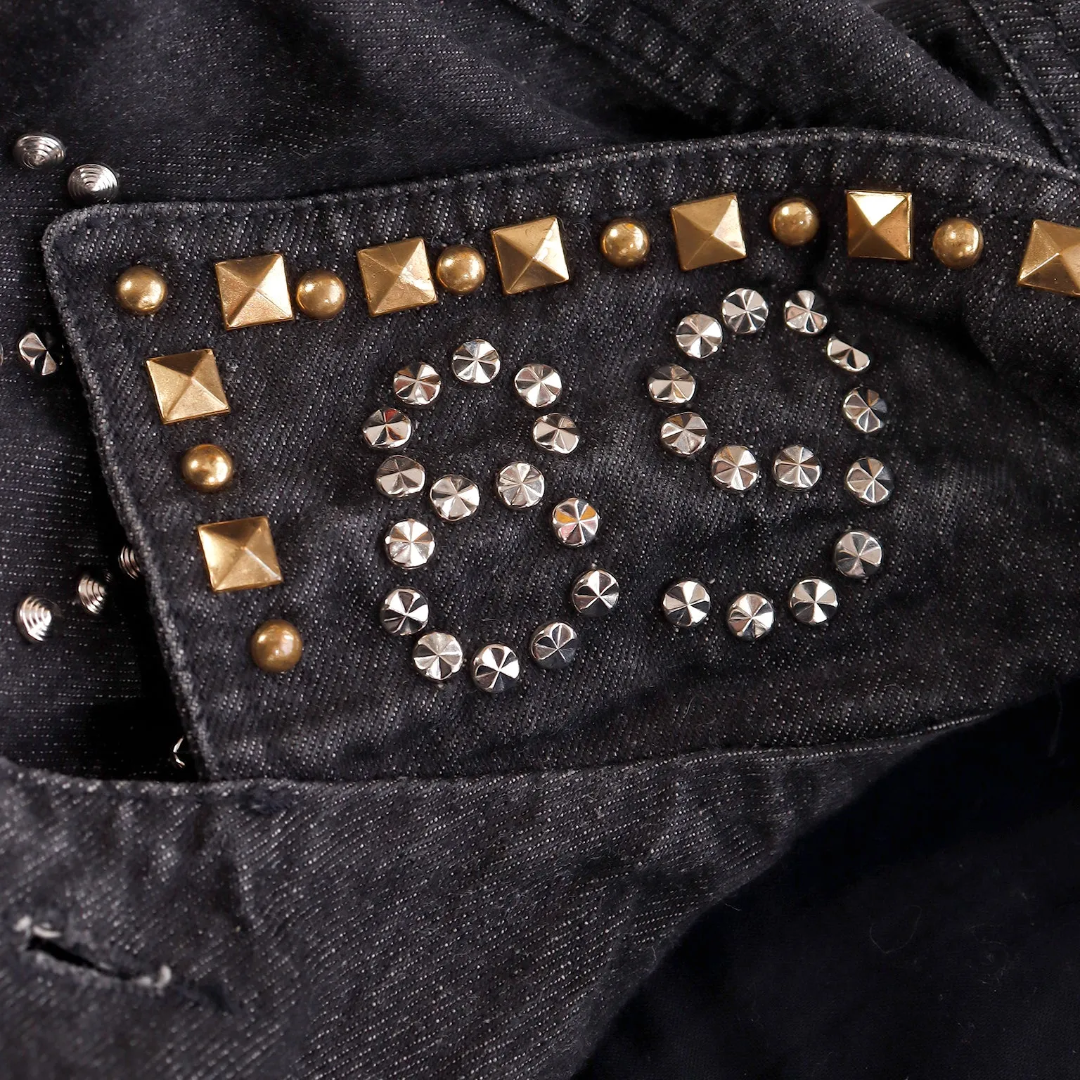 1989 DKNY Vintage Black Denim Jacket w/ Novelty Studs