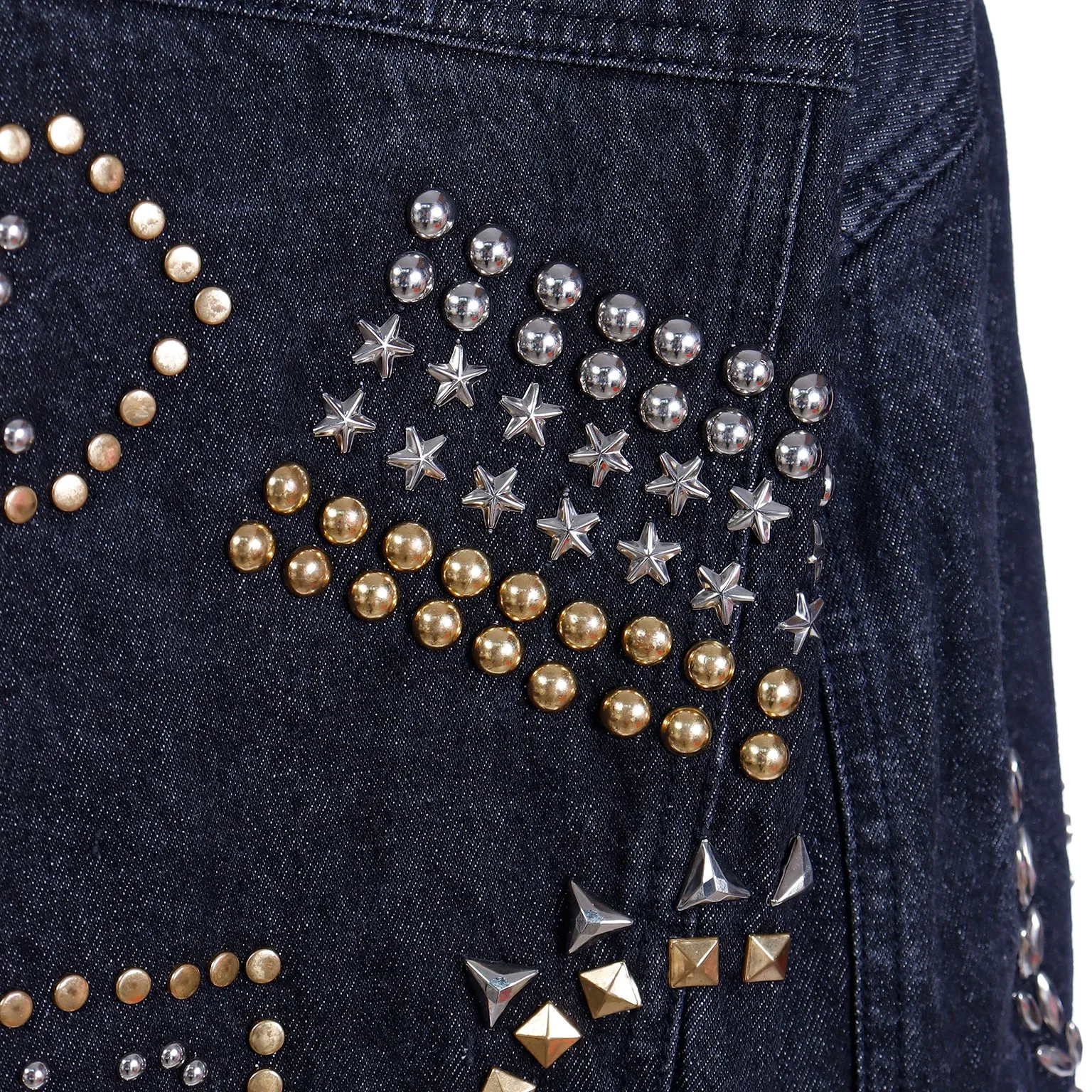 1989 DKNY Vintage Black Denim Jacket w/ Novelty Studs