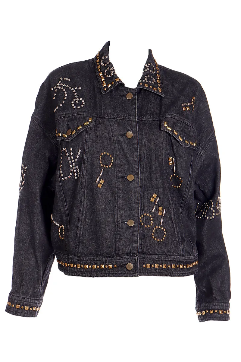 1989 DKNY Vintage Black Denim Jacket w/ Novelty Studs