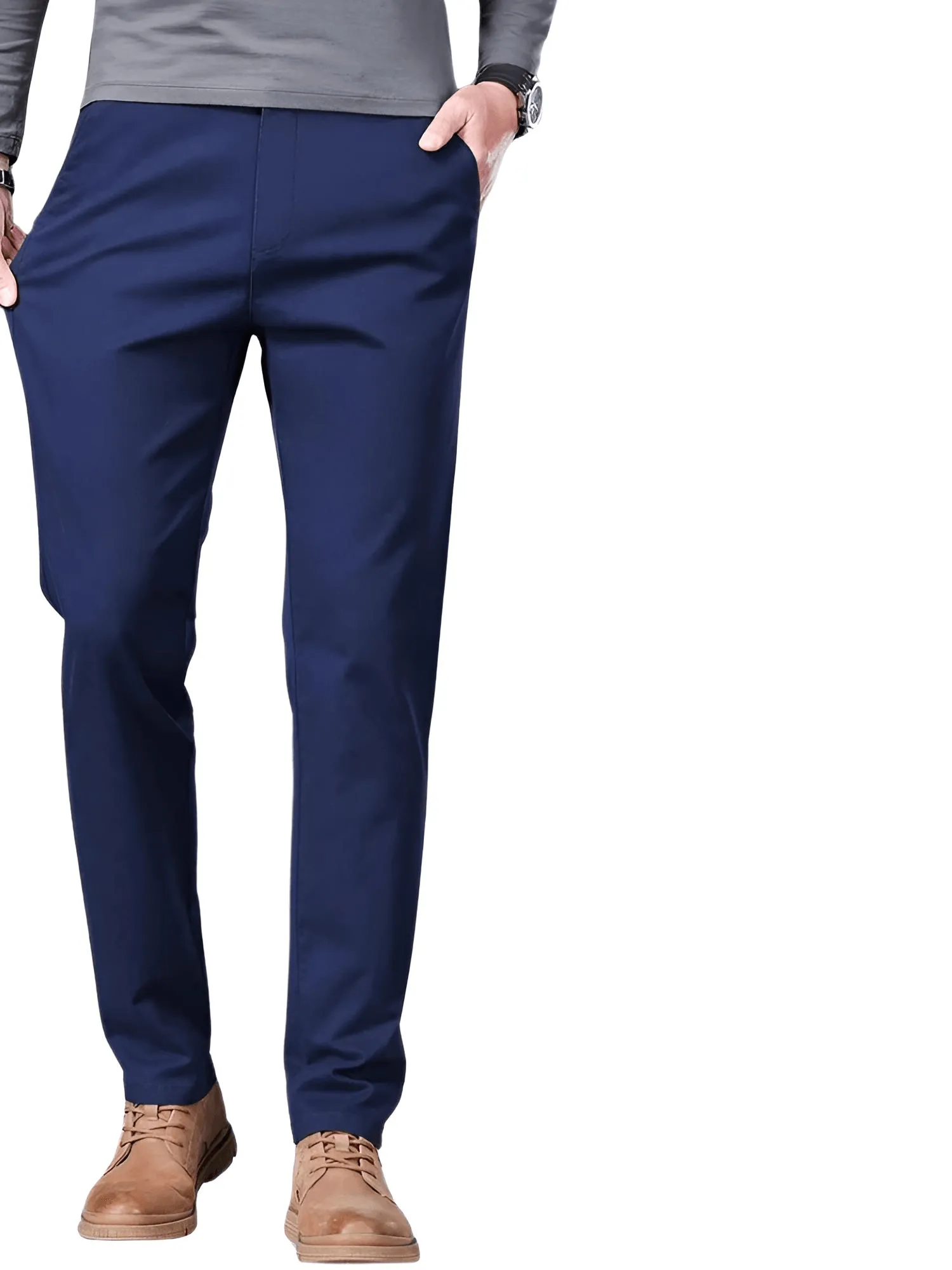 97% Cotton Men's Casual Pants Autumn Fashion Comfortable Elastic Slim Straight Business Trousers