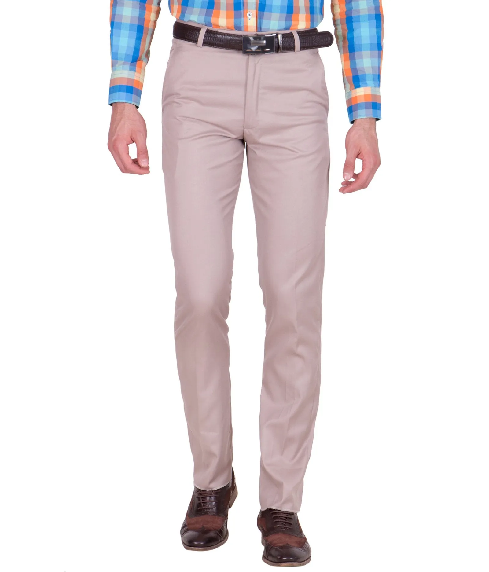 American-Elm Light Brown Slim Fit Formal Trouser for Men, Cotton Formal Pants For Office Wear