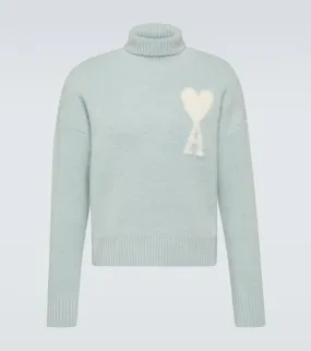 Ami Paris alpaca wool high collar ami de cœur sweater, blue