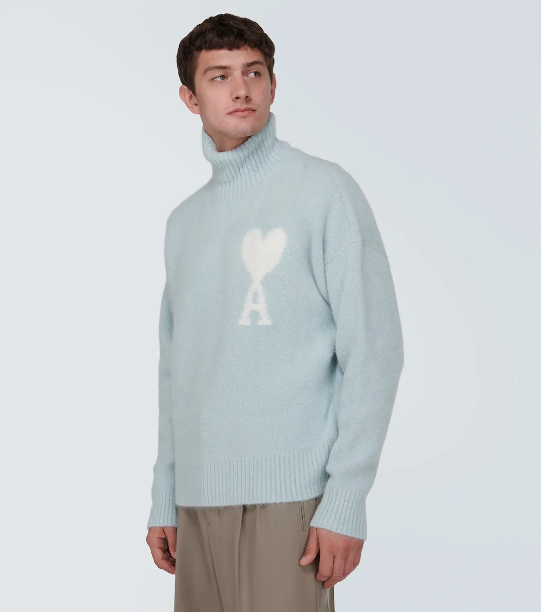 Ami Paris alpaca wool high collar ami de cœur sweater, blue