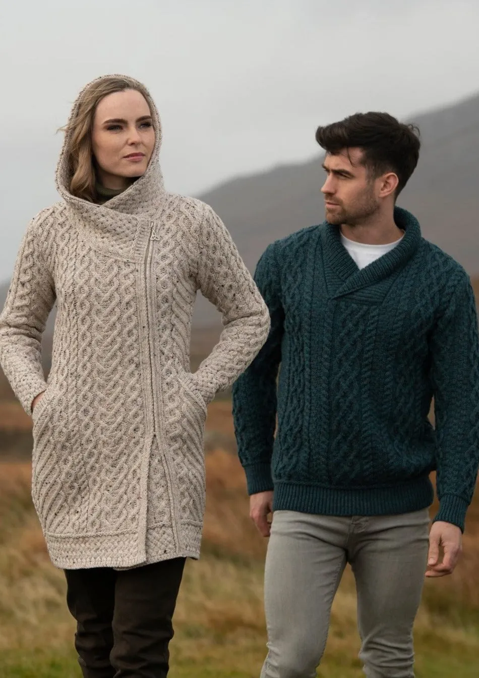 Aran Bunratty Shawl Collar Sweater | Peacock