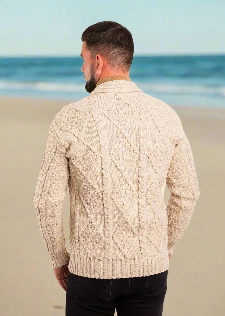 Aran Men's Shawl Button Cardigan | Oatmeal