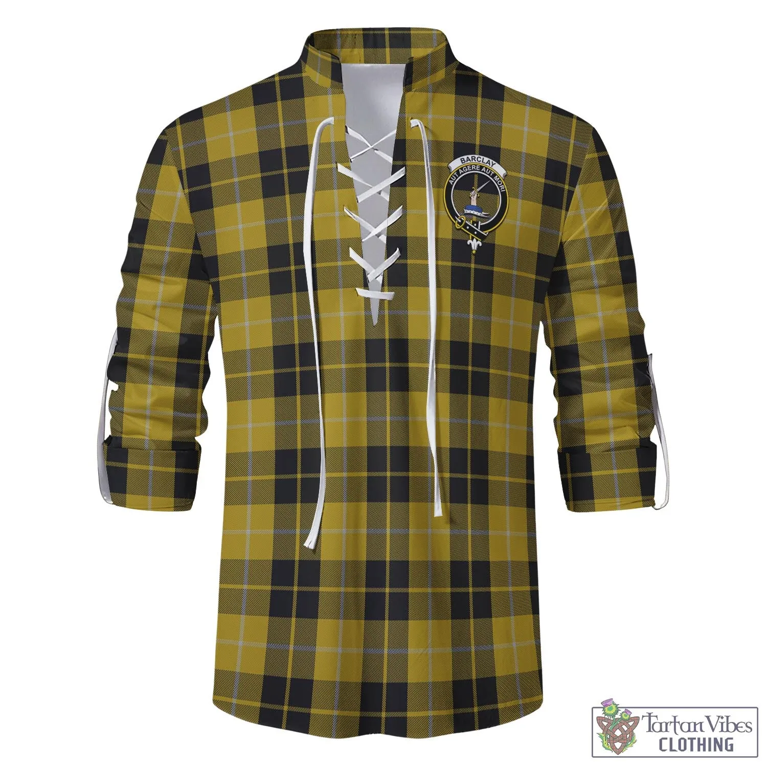 Barclay Dress Tartan Men's Scottish Traditional Jacobite Ghillie Kilt Shirt with Family Crest