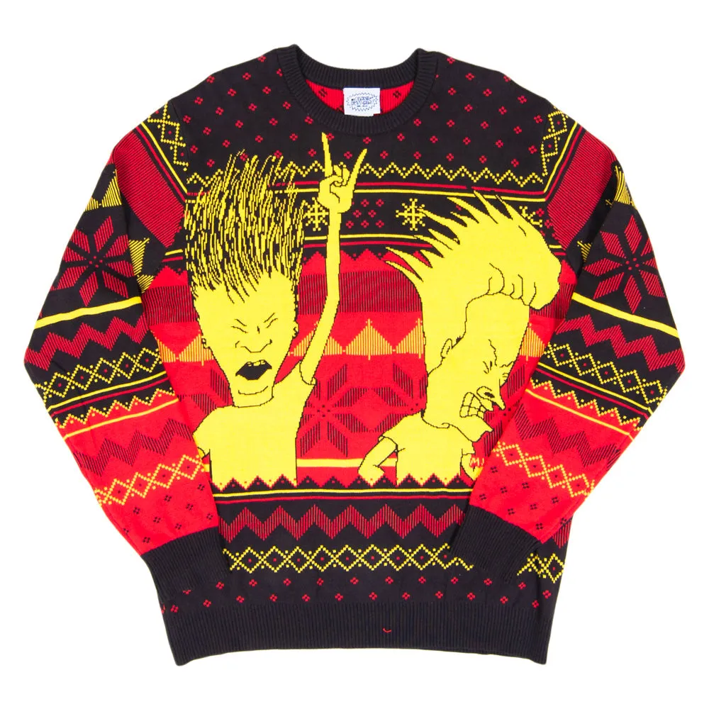 Beavis and Butthead Rock and Roll Three Color Ugly Christmas Sweater