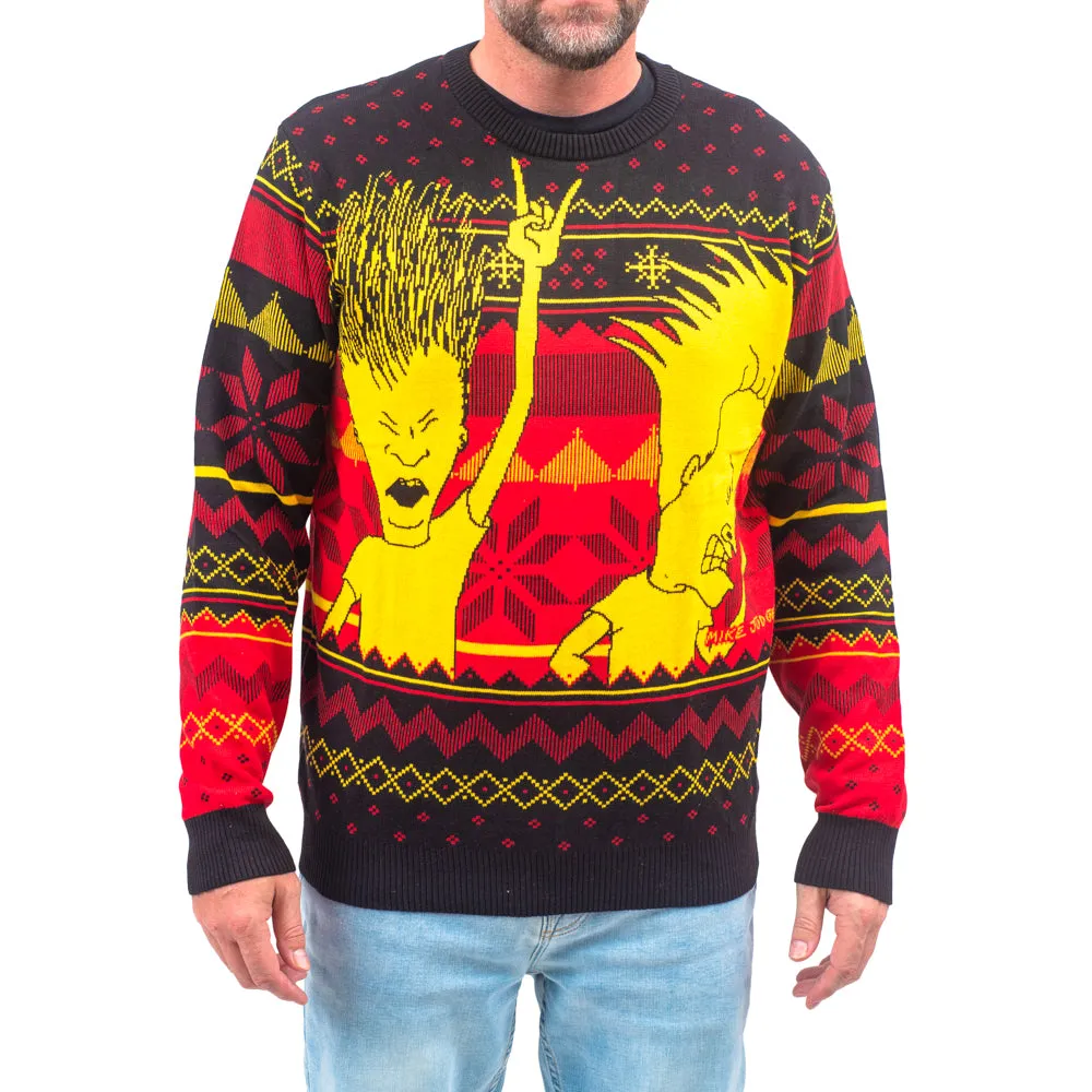 Beavis and Butthead Rock and Roll Three Color Ugly Christmas Sweater