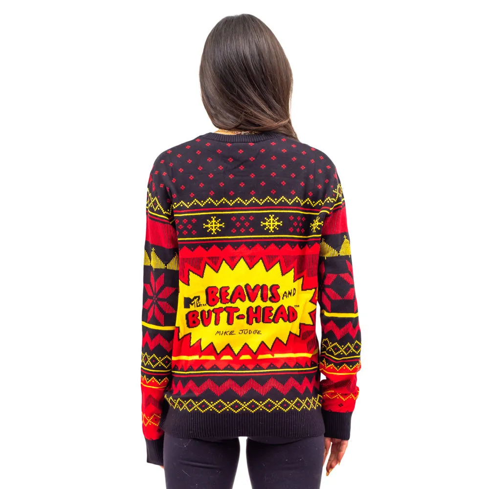 Beavis and Butthead Rock and Roll Three Color Ugly Christmas Sweater