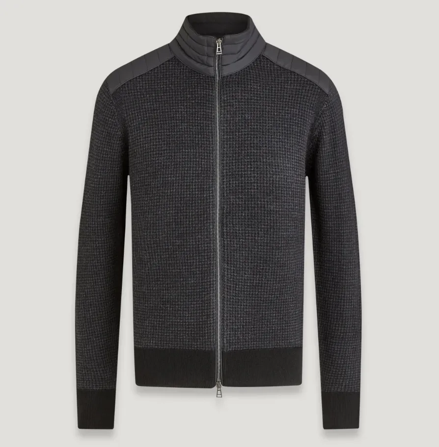 Belstaff Kelby Zip Cardigan Houndstooth Black/Charcoal