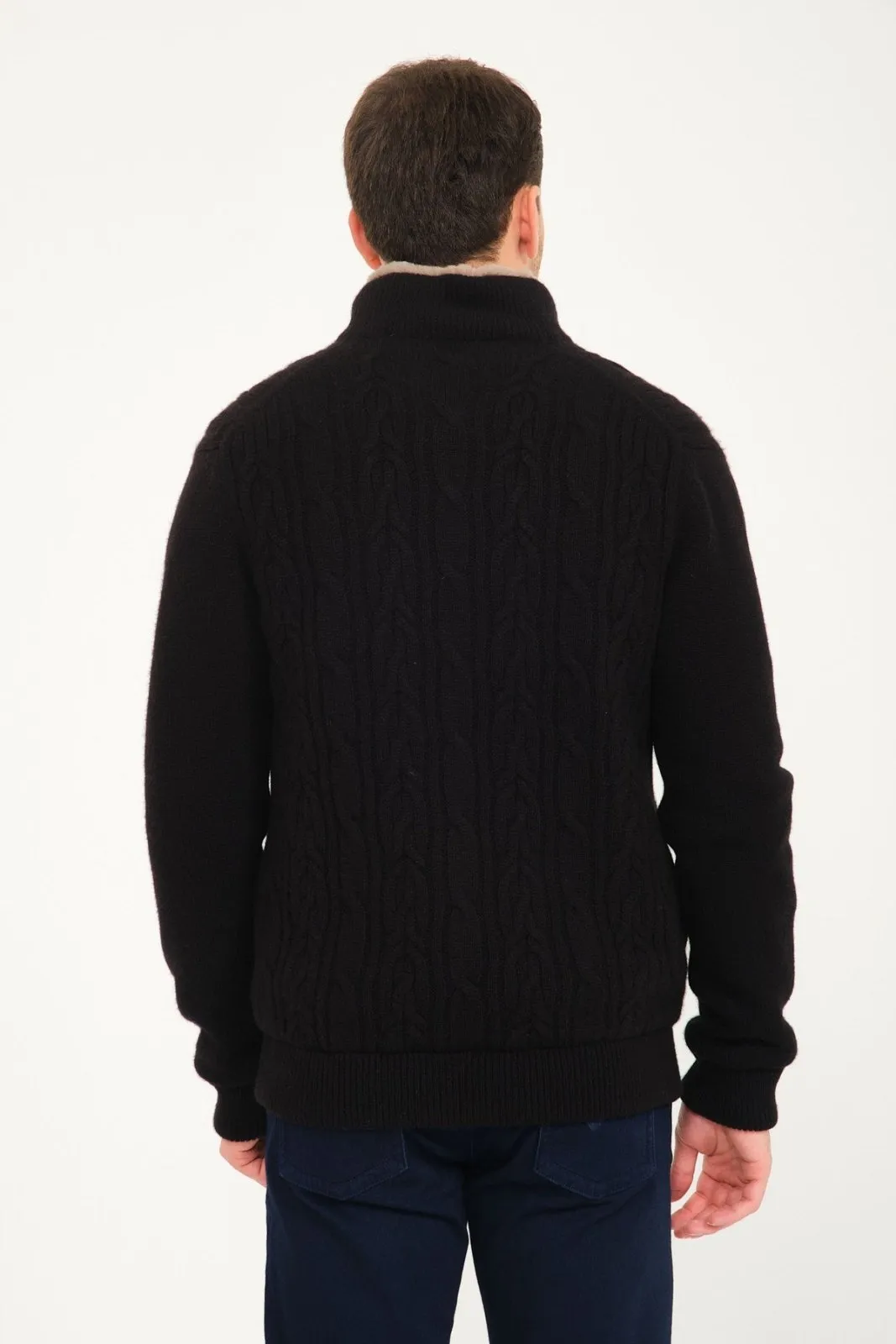 Black Cashmere & Rex Fur Knit Cardigan