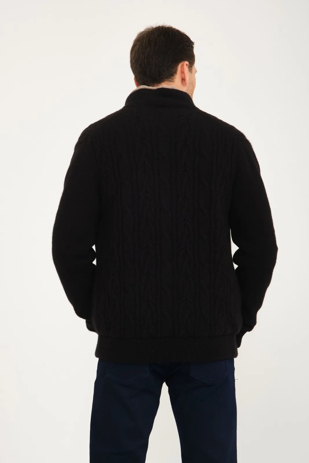 Black Cashmere & Rex Fur Knit Cardigan