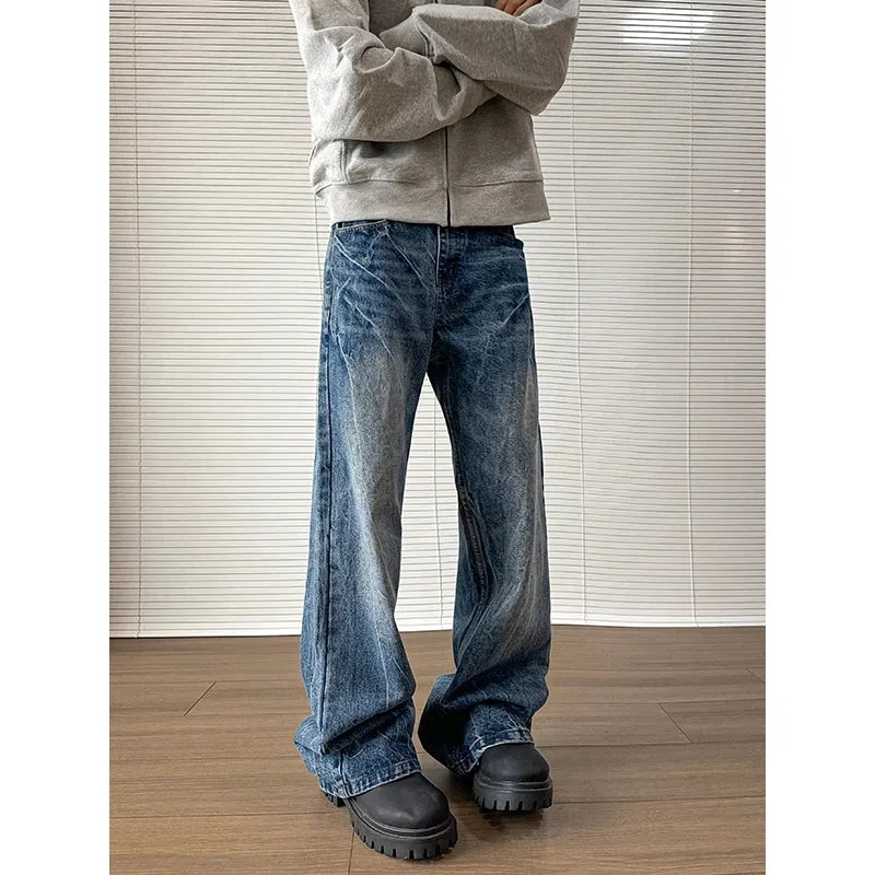 Bonsir Baggy Jeans Men's Denim Pants Blue Acid Wash Male Jeans Straight Casual Menwear Loose Wide Leg Trousers 2024 New Mopping pants