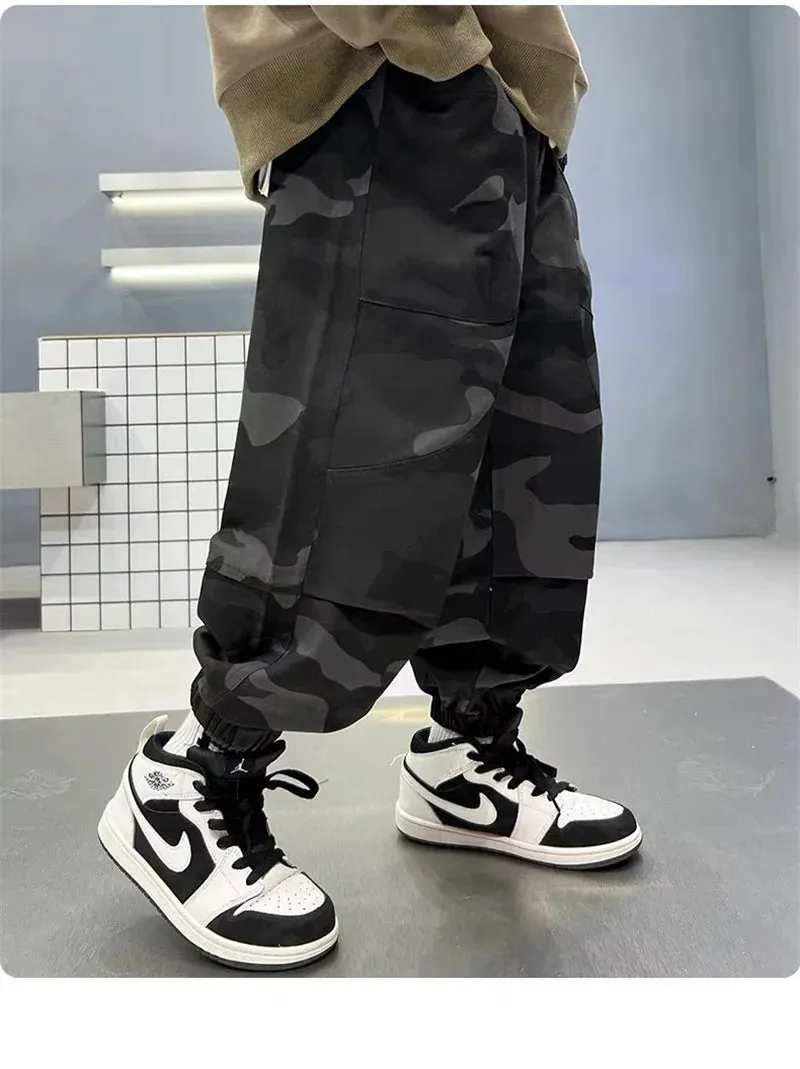 Boy Camouflage Pants Big Kids Casual Sport Cargo Pants Spring Autumn Teenage Joggers Trousers Big Children Streetwear Baggy Pant