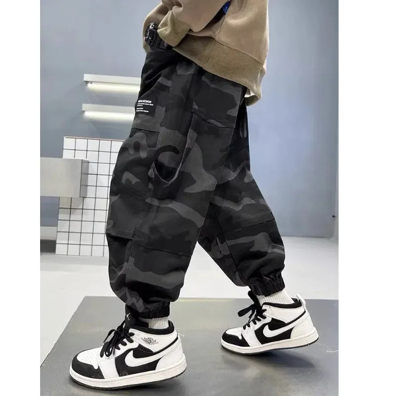 Boy Camouflage Pants Big Kids Casual Sport Cargo Pants Spring Autumn Teenage Joggers Trousers Big Children Streetwear Baggy Pant