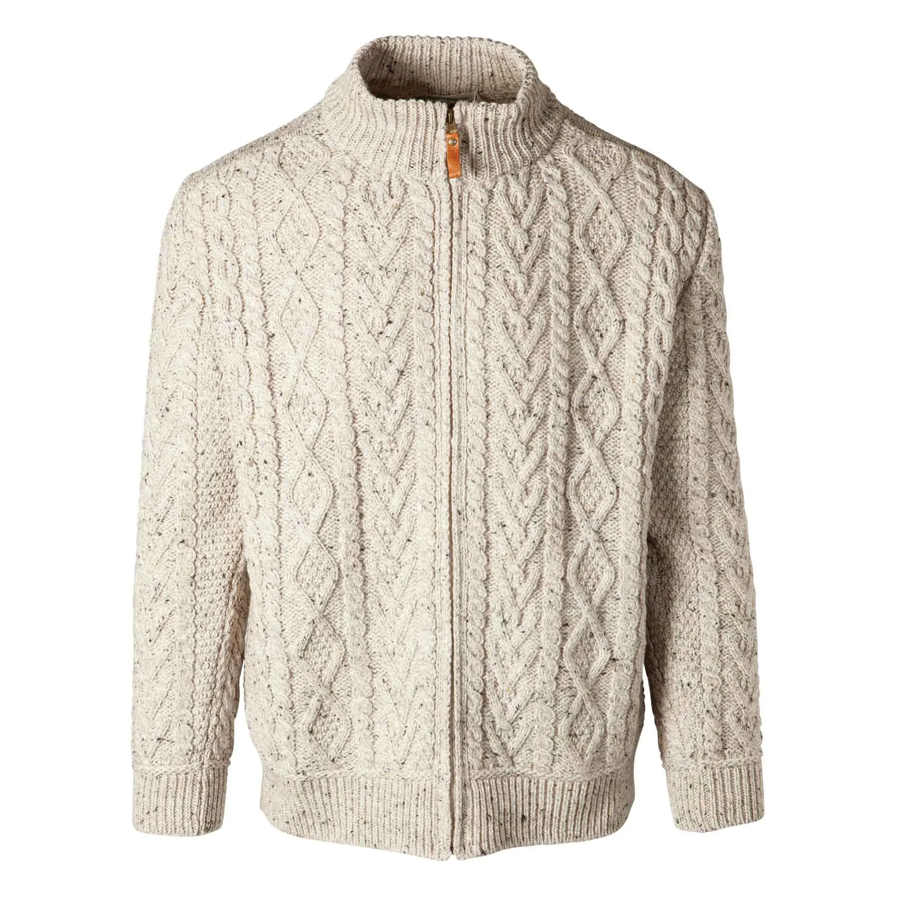 Boyne Men's Zip Up Aran Knit Cardigan - Oatmeal