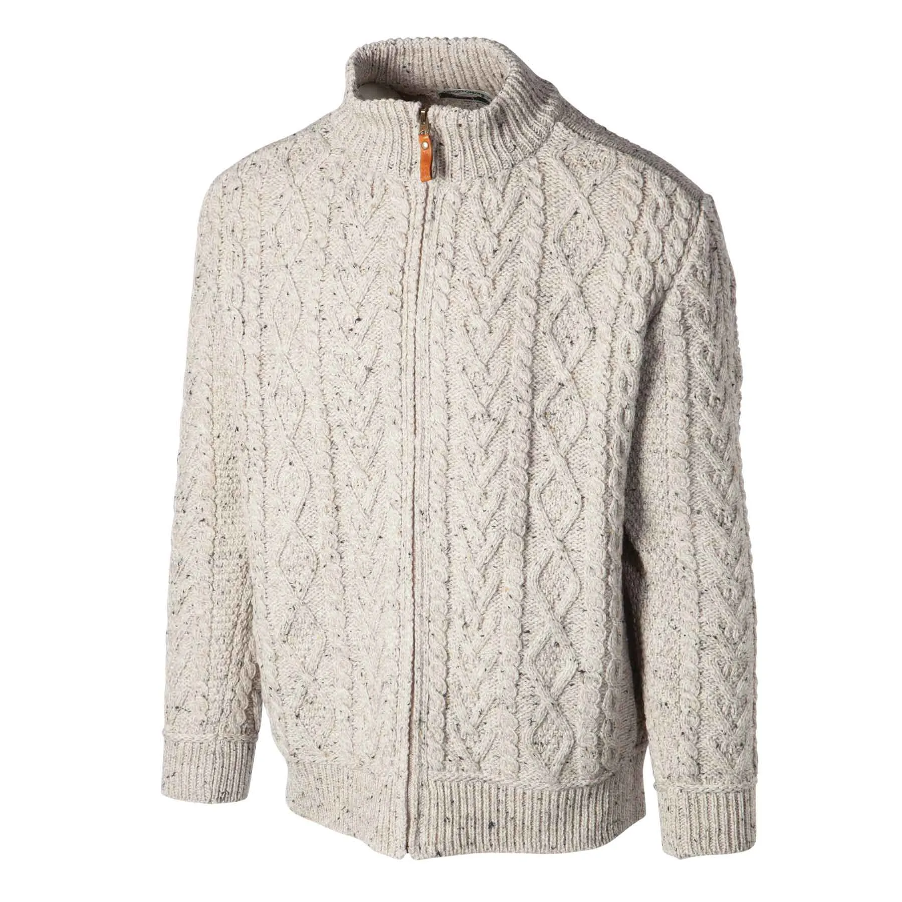 Boyne Men's Zip Up Aran Knit Cardigan - Oatmeal