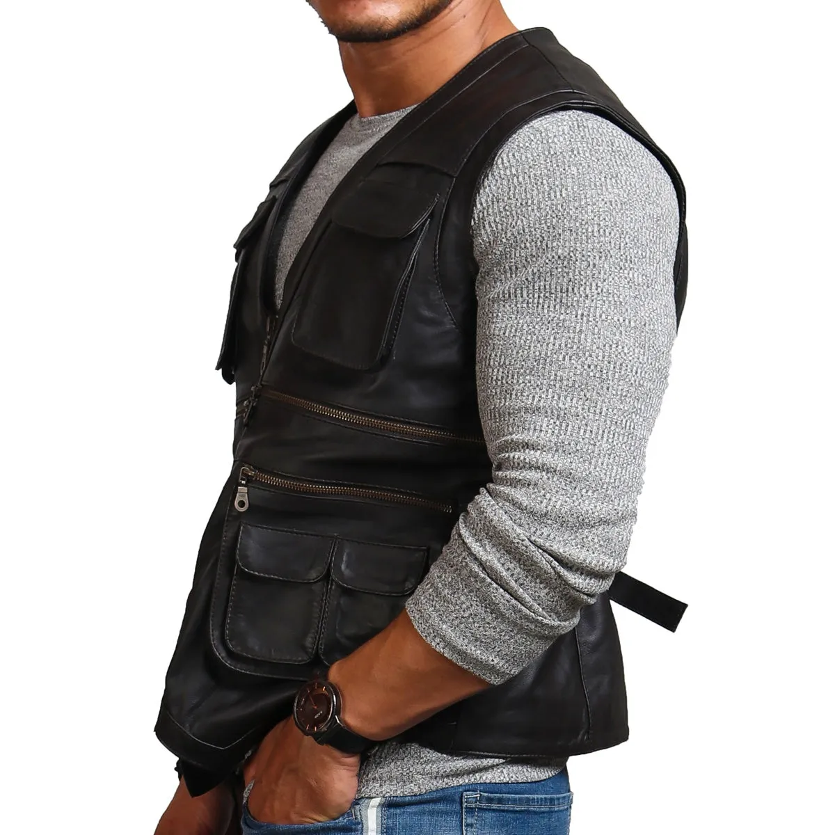 Buy Best Handmade Fashion Men's Biker Black Leather Vest For Sale