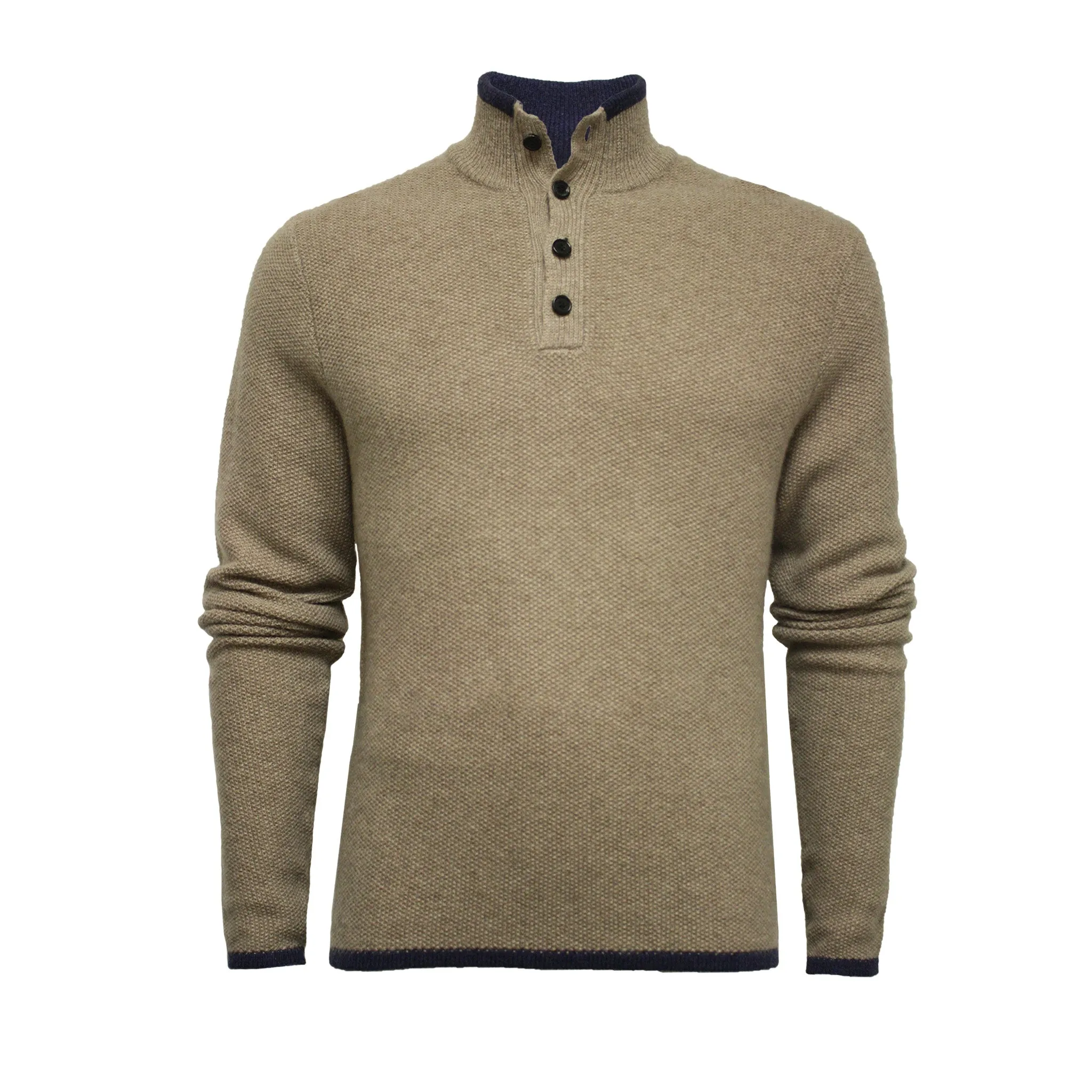 Camel Cashmere Sweater Button Neck Kandui in small Seed Stitch