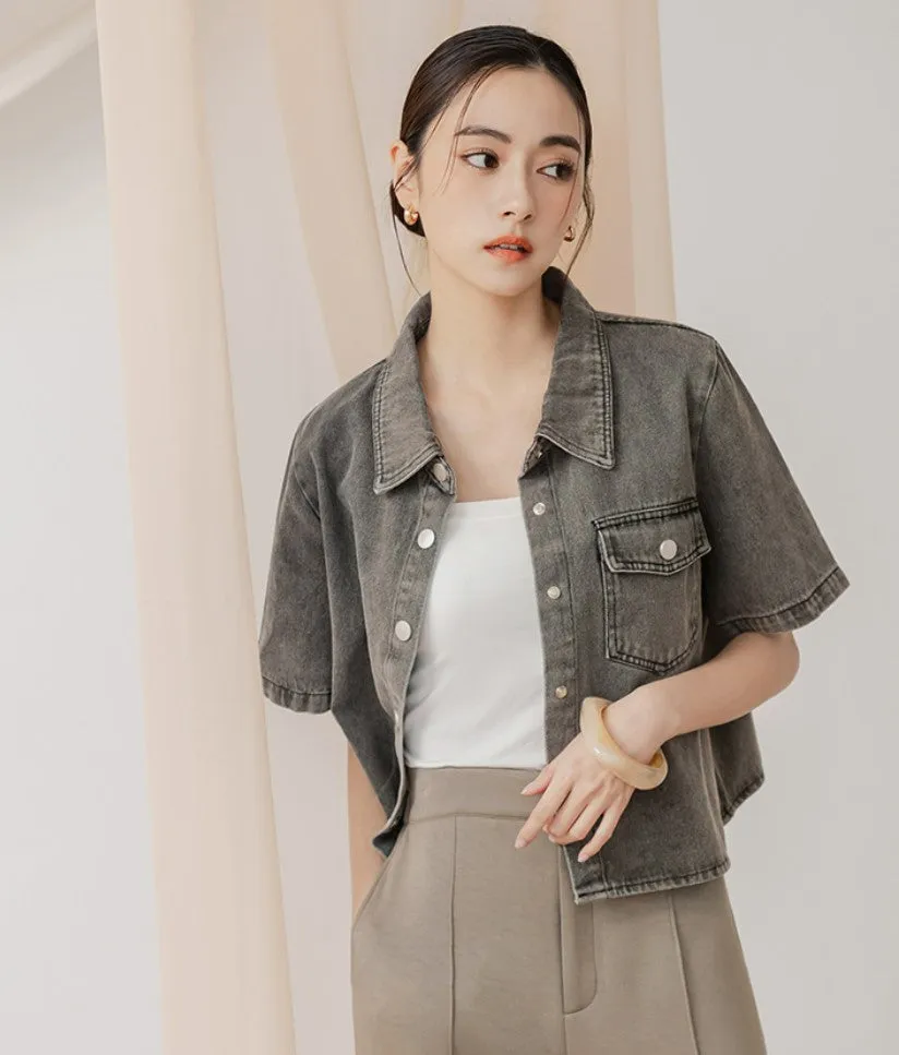 Casual Korean Washed Denim Cotton Shirt Jacket