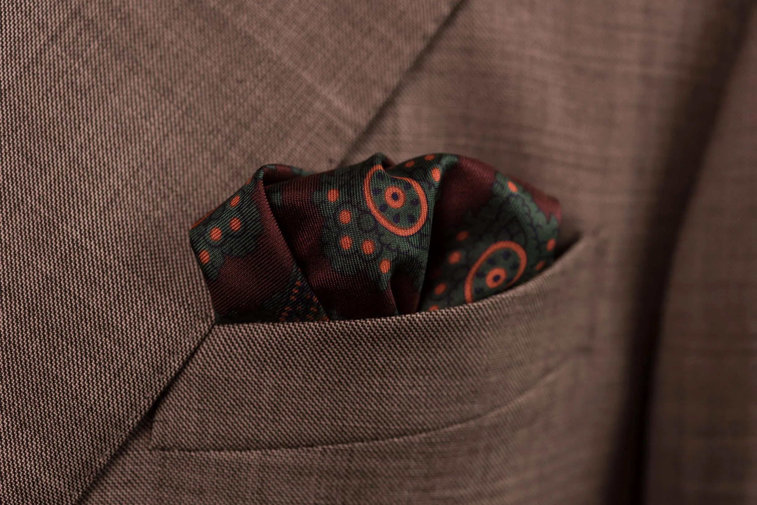 Dark Brown Diamond & Paisley Madder Silk Pocket Square