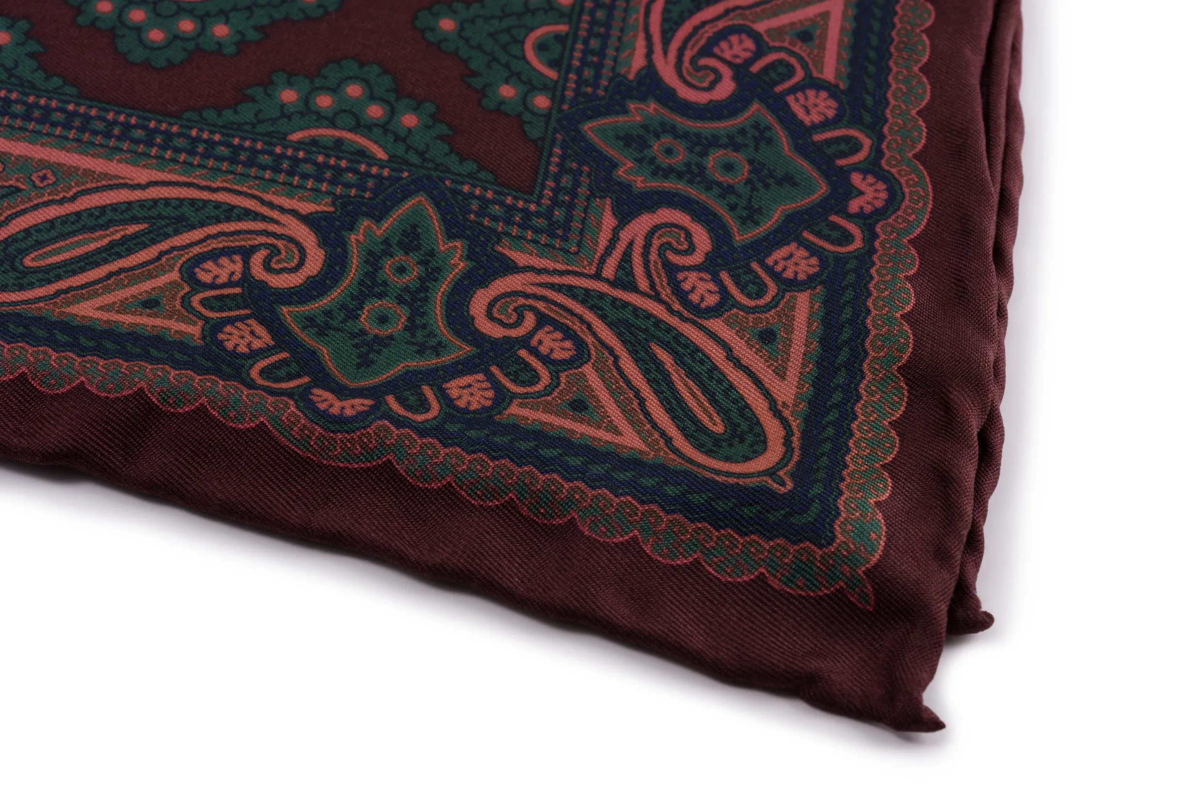 Dark Brown Diamond & Paisley Madder Silk Pocket Square