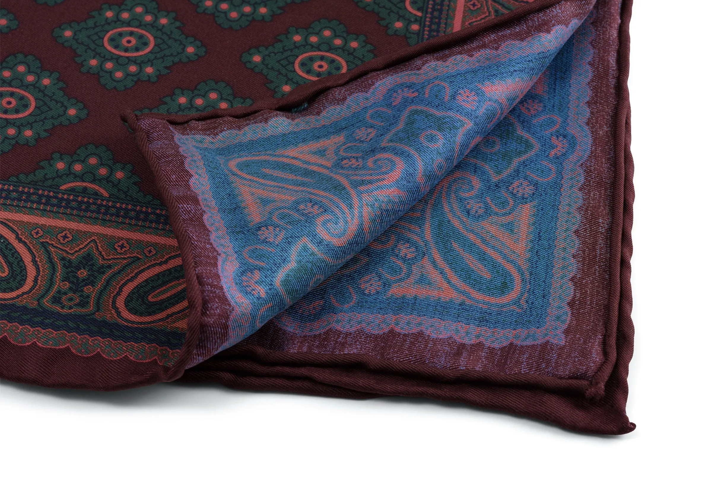 Dark Brown Diamond & Paisley Madder Silk Pocket Square