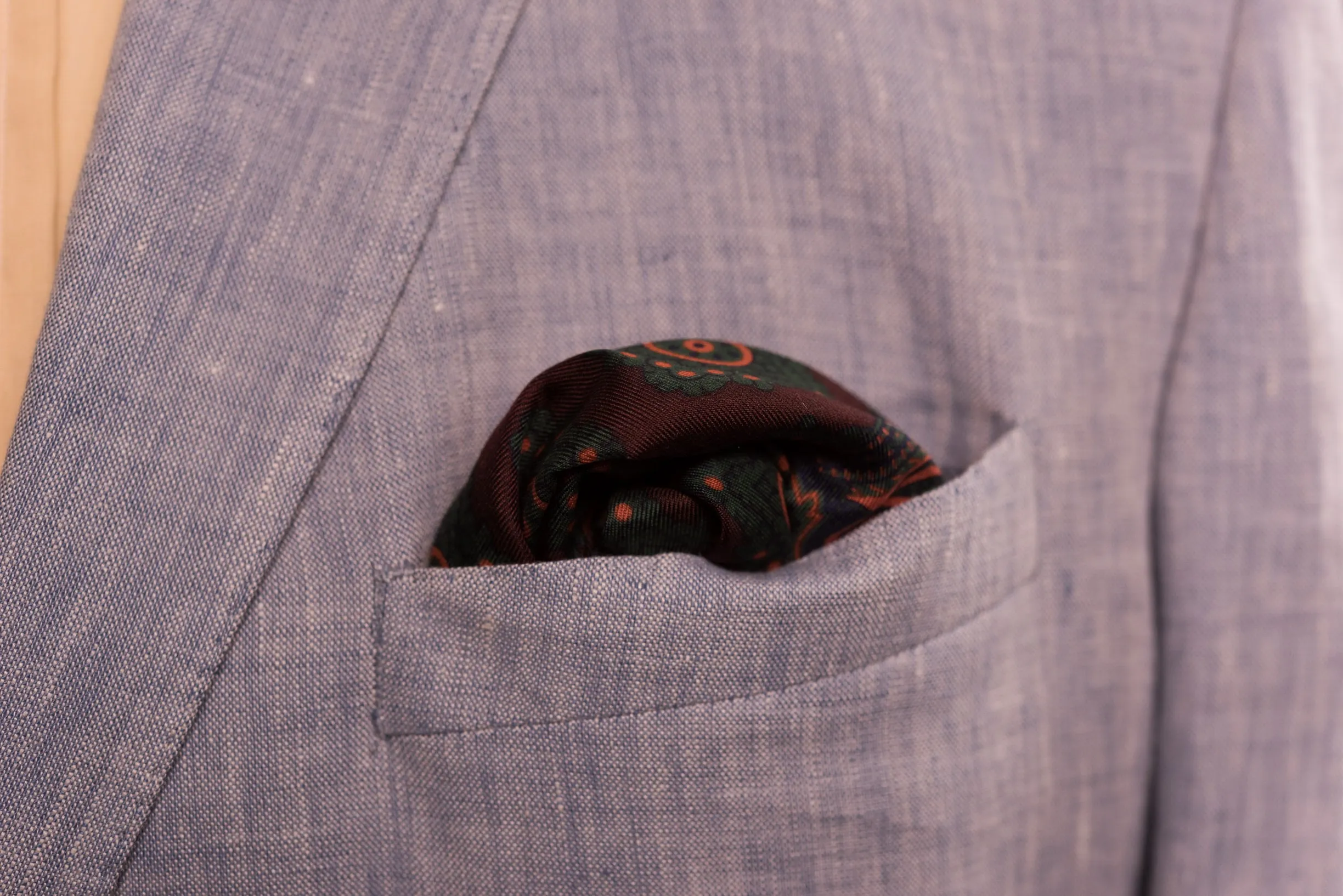 Dark Brown Diamond & Paisley Madder Silk Pocket Square