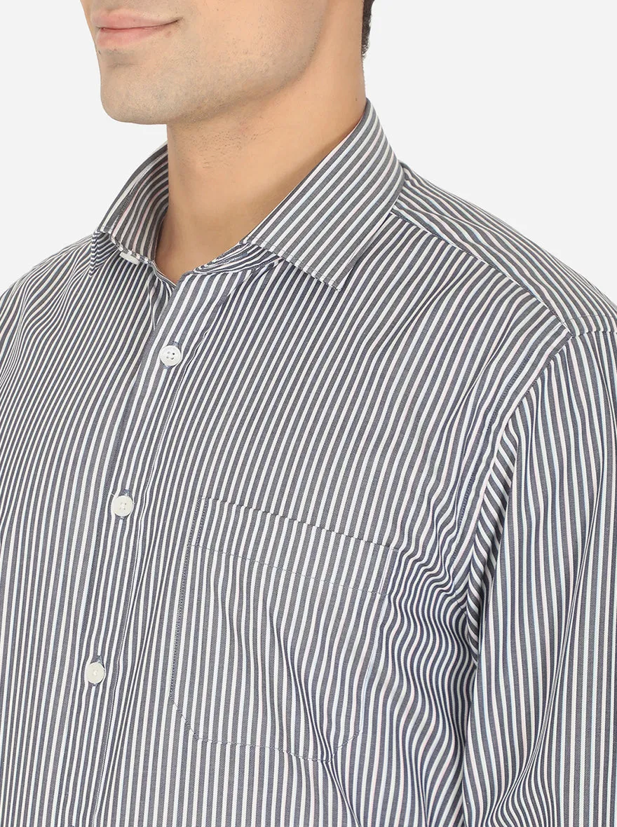 Dusty Blue Striped Regular Fit Formal Shirt | JadeBlue