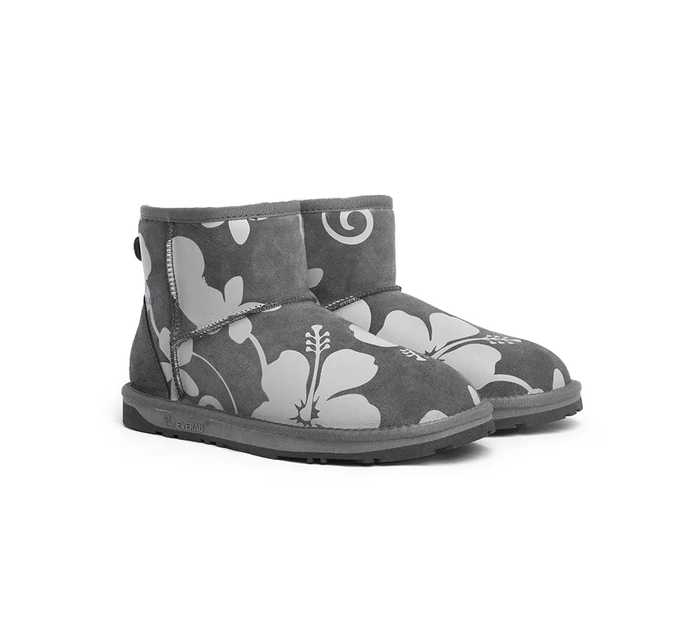 EVERAU® UGG Boots Sheepskin Wool Grey Floral Print Mini Classic Suede EU41