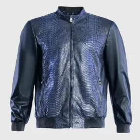 Genuine High Quality Blue Python Leather And Napa Leather Blouson Jacket