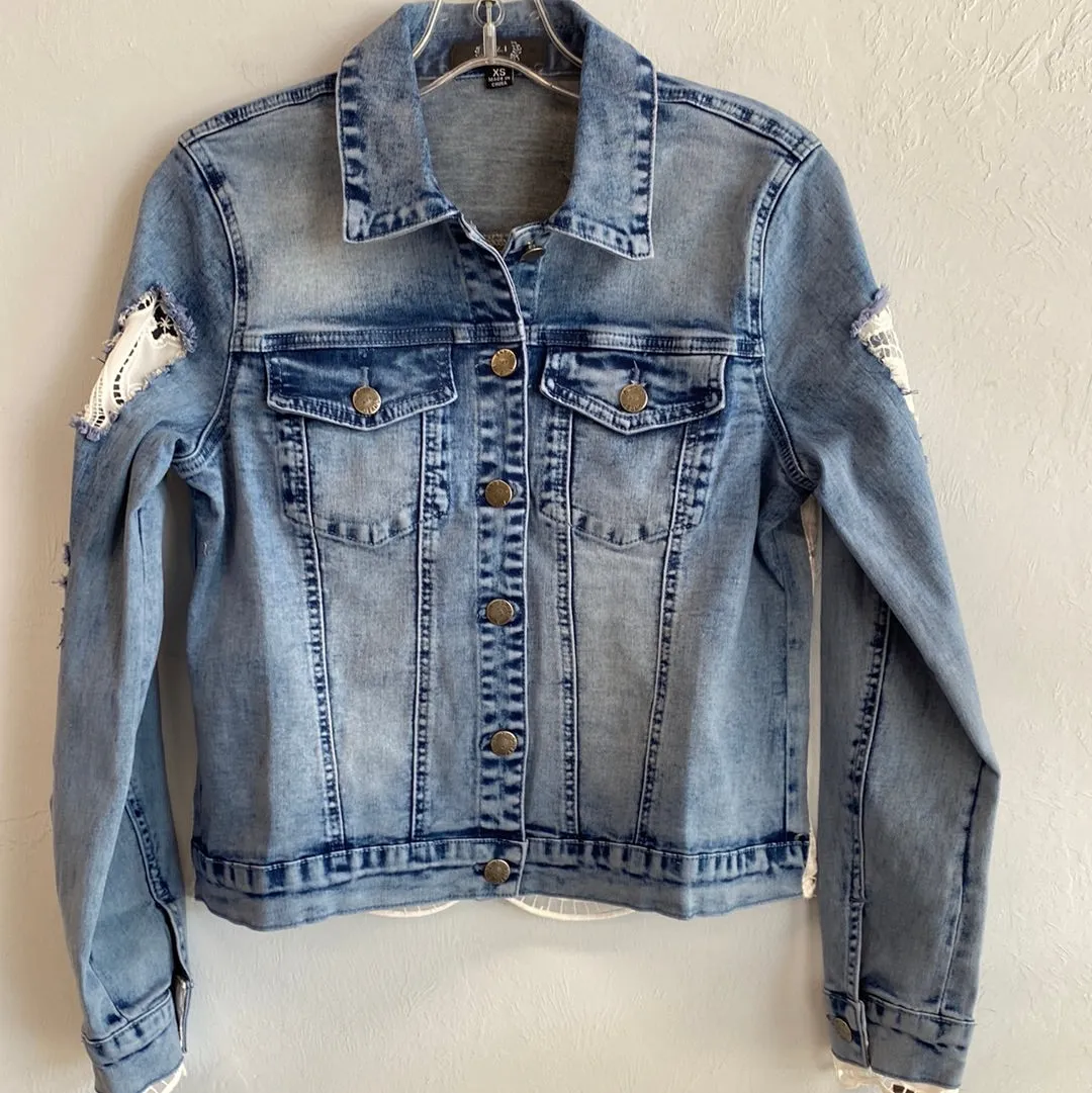 Gina Jean Jacket-Denim/White