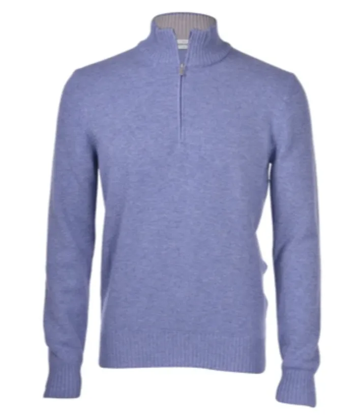 Gran Sasso 1/4 zip Pullover Sweater Cashmere Blend Sky Blue