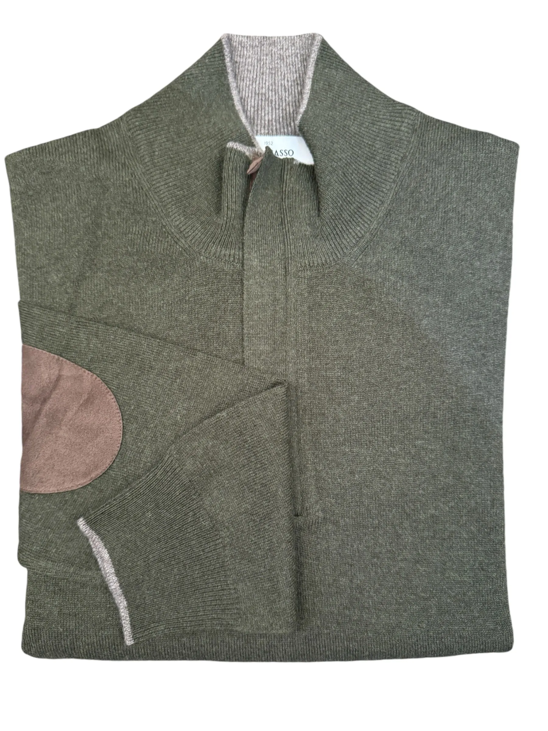 Gran Sasso 1/4 zip Pullover Sweater Dark Olive w/Taupe