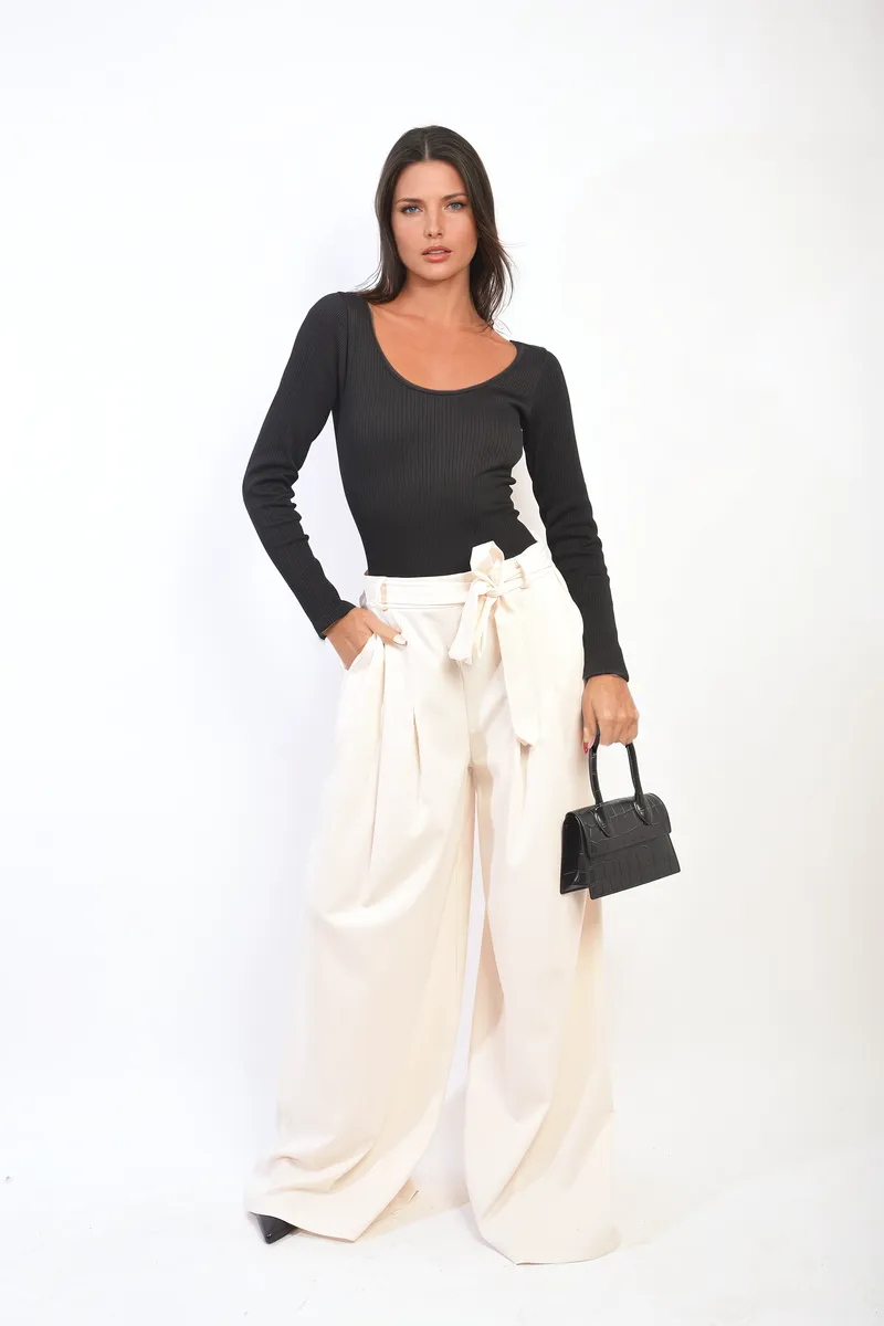 High Waist Belted Wide Leg Trouser