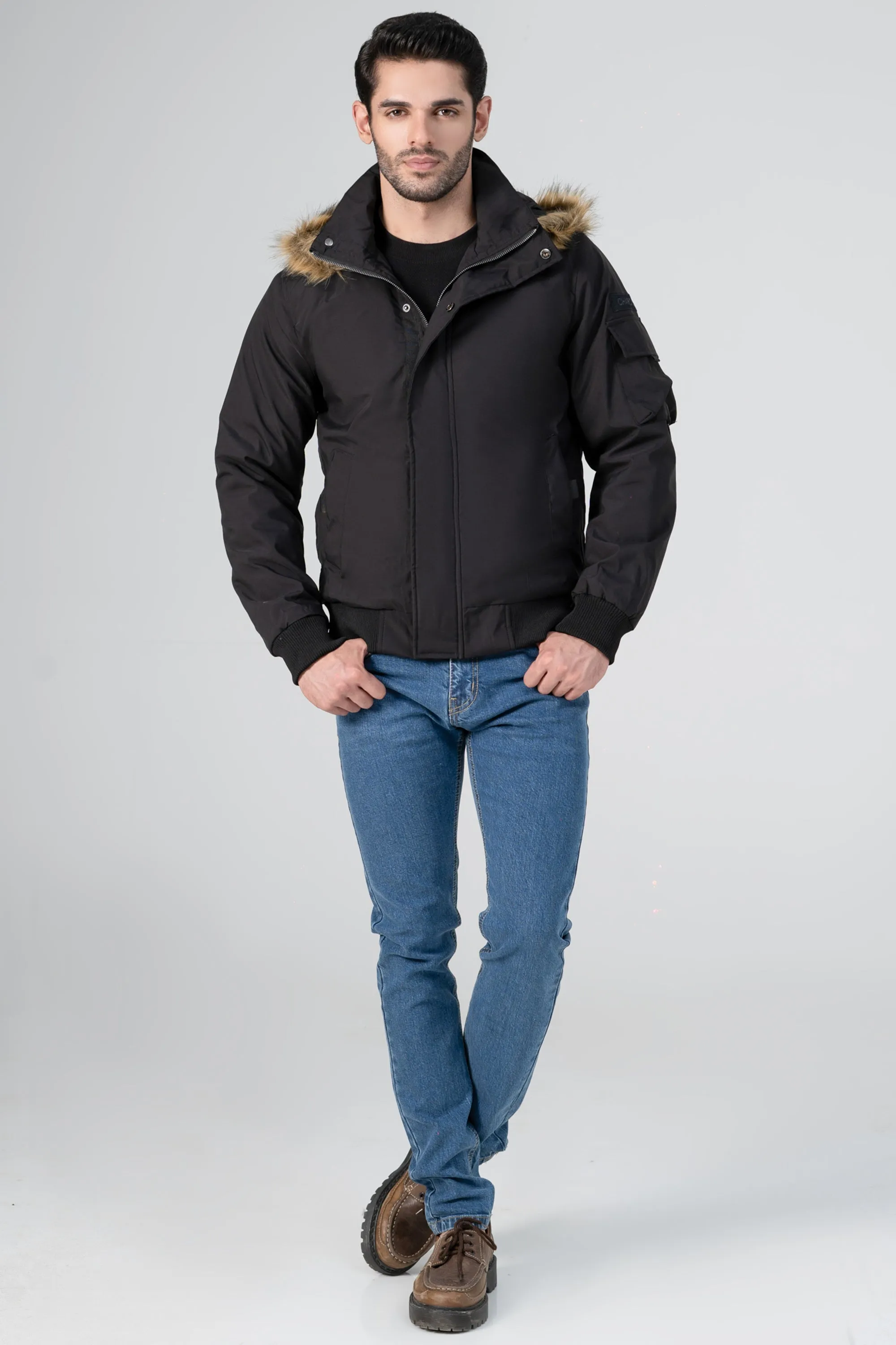 HOODED PUFFER BOMBER JACKET BLACK