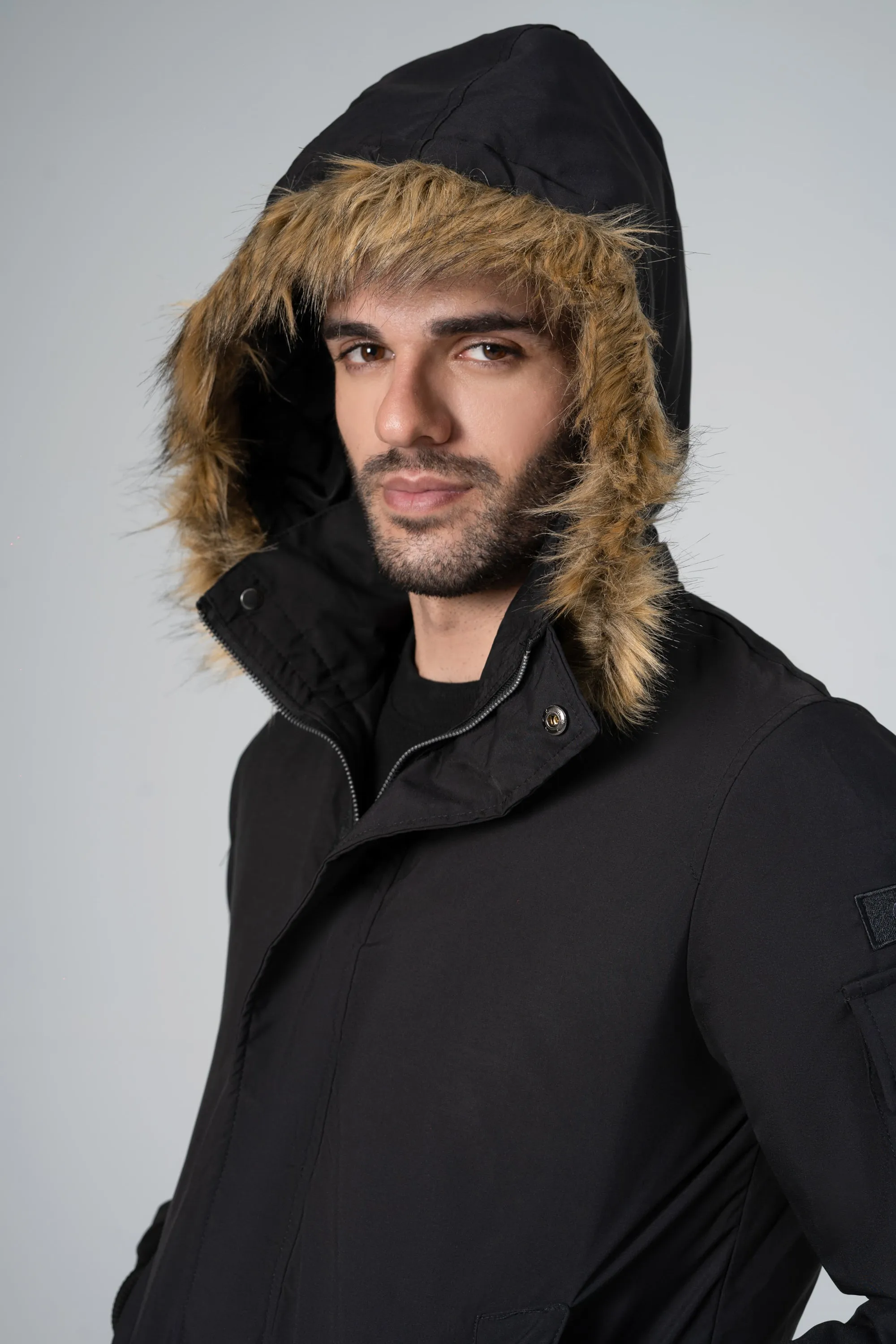 HOODED PUFFER BOMBER JACKET BLACK