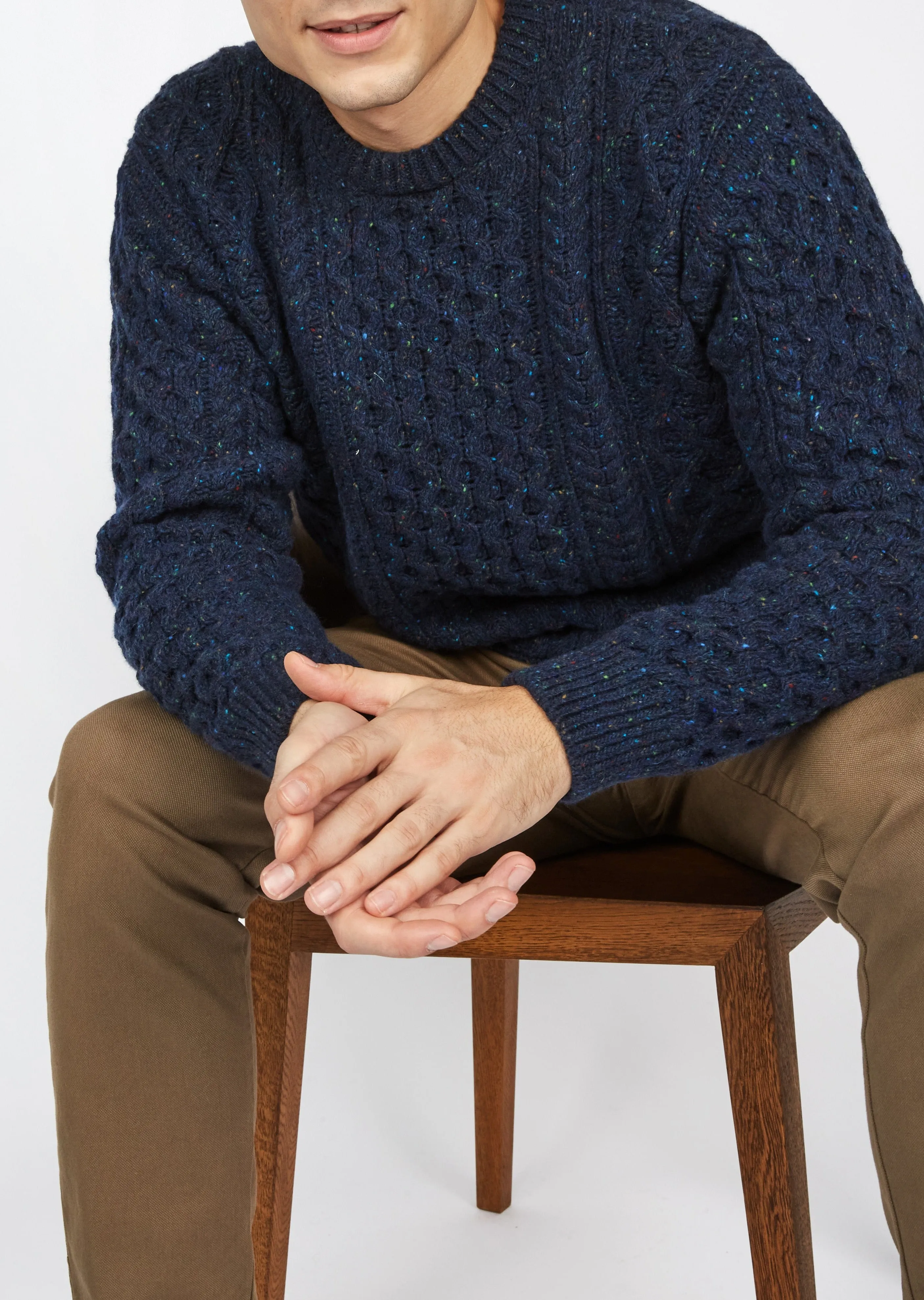 IrelandsEye Cashmere Aran Sweater | Rich Navy