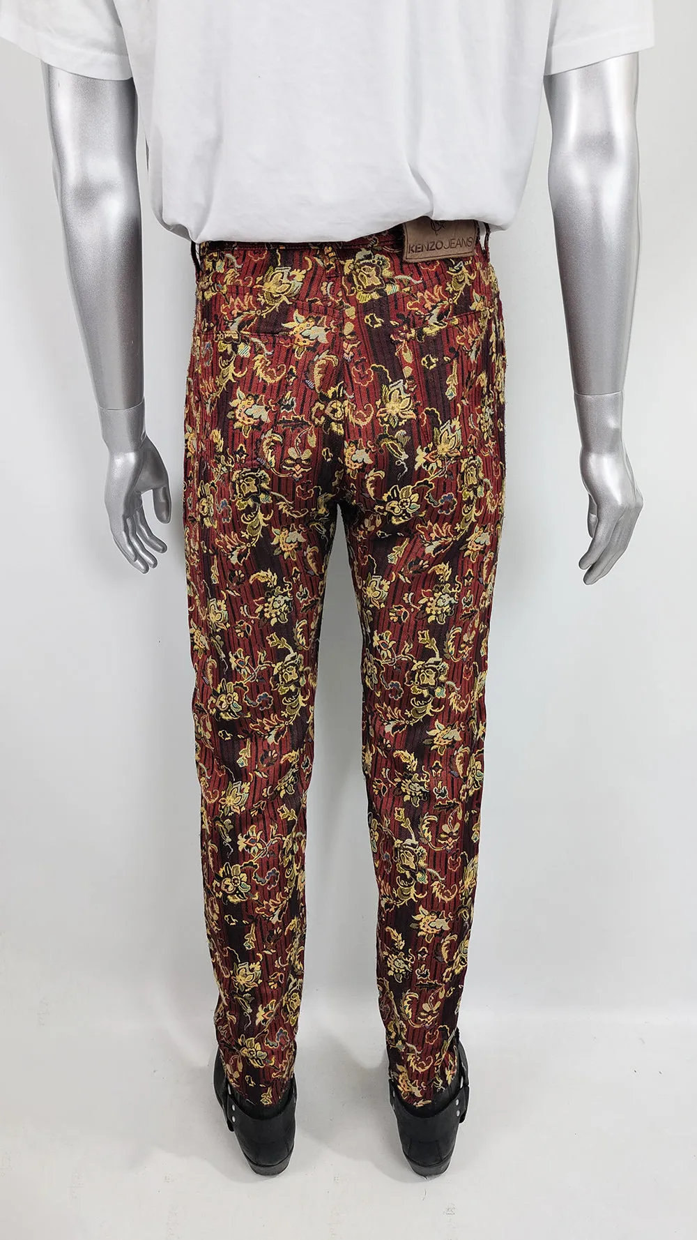 Kenzo Vintage Mens Tapestry Slim Leg Pants, 1990s