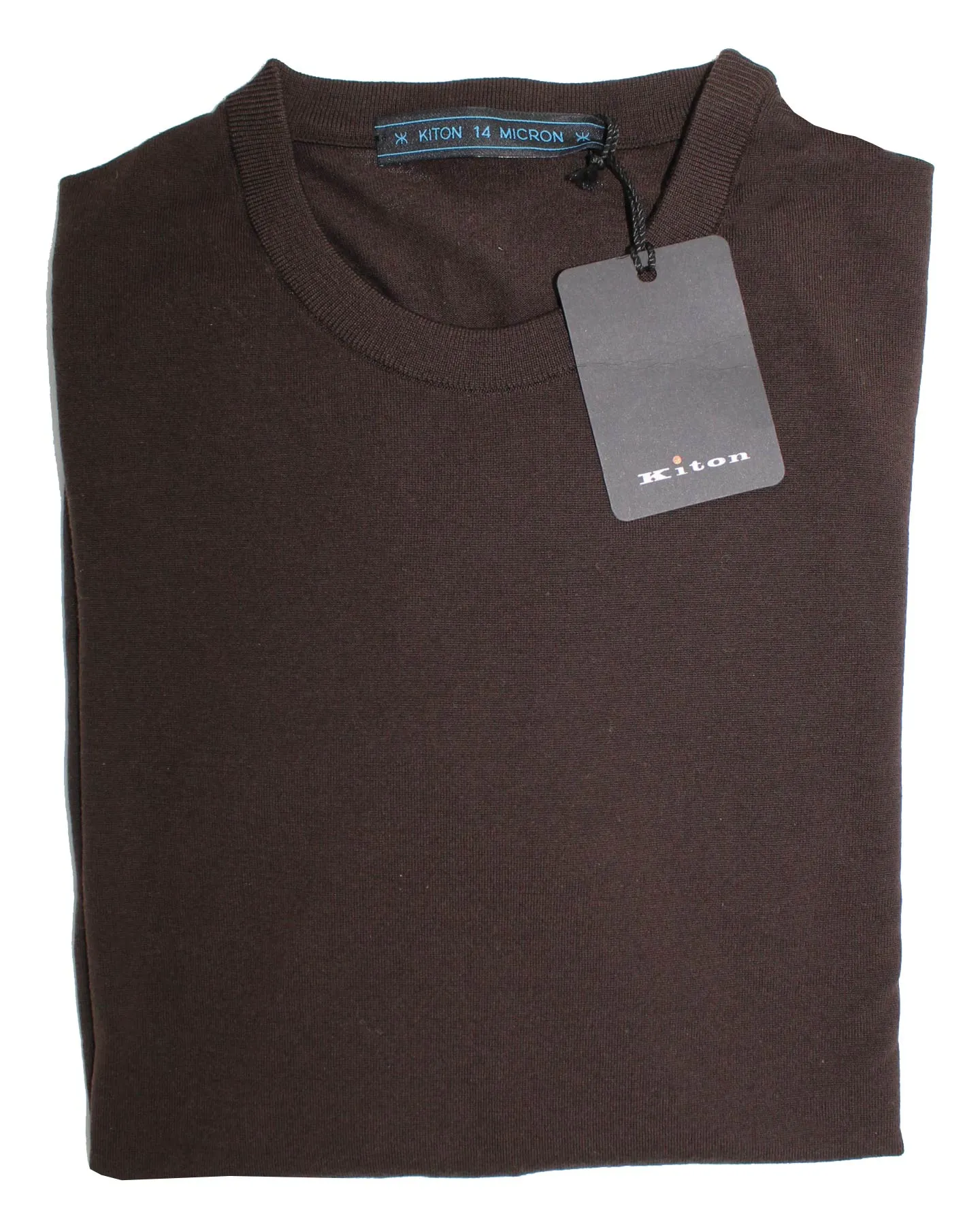 Kiton Sweater Dark Brown 14 Micron Wool Crewneck 50 / M SALE