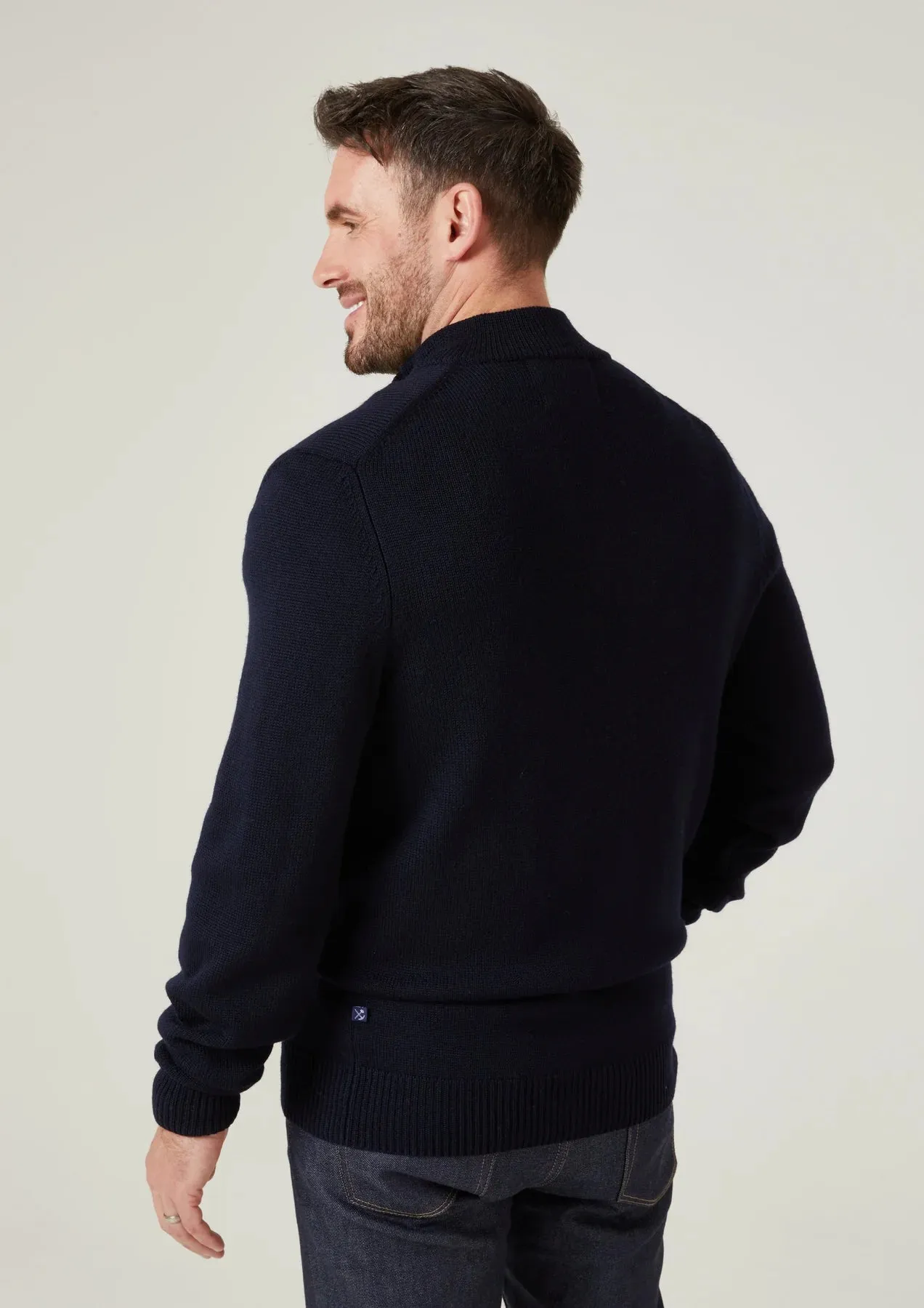 Kunwick Navy Merino Zippered Button Mockneck Sweater