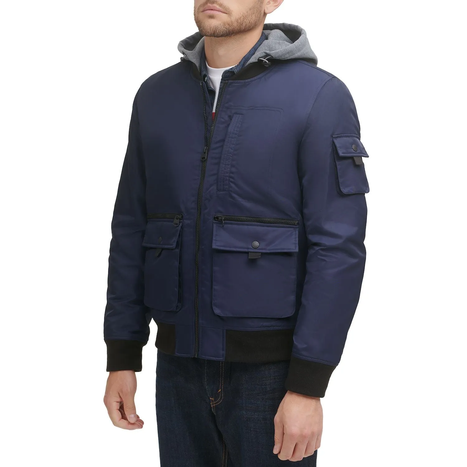 Levi's men's bomber jacket with hood, blue