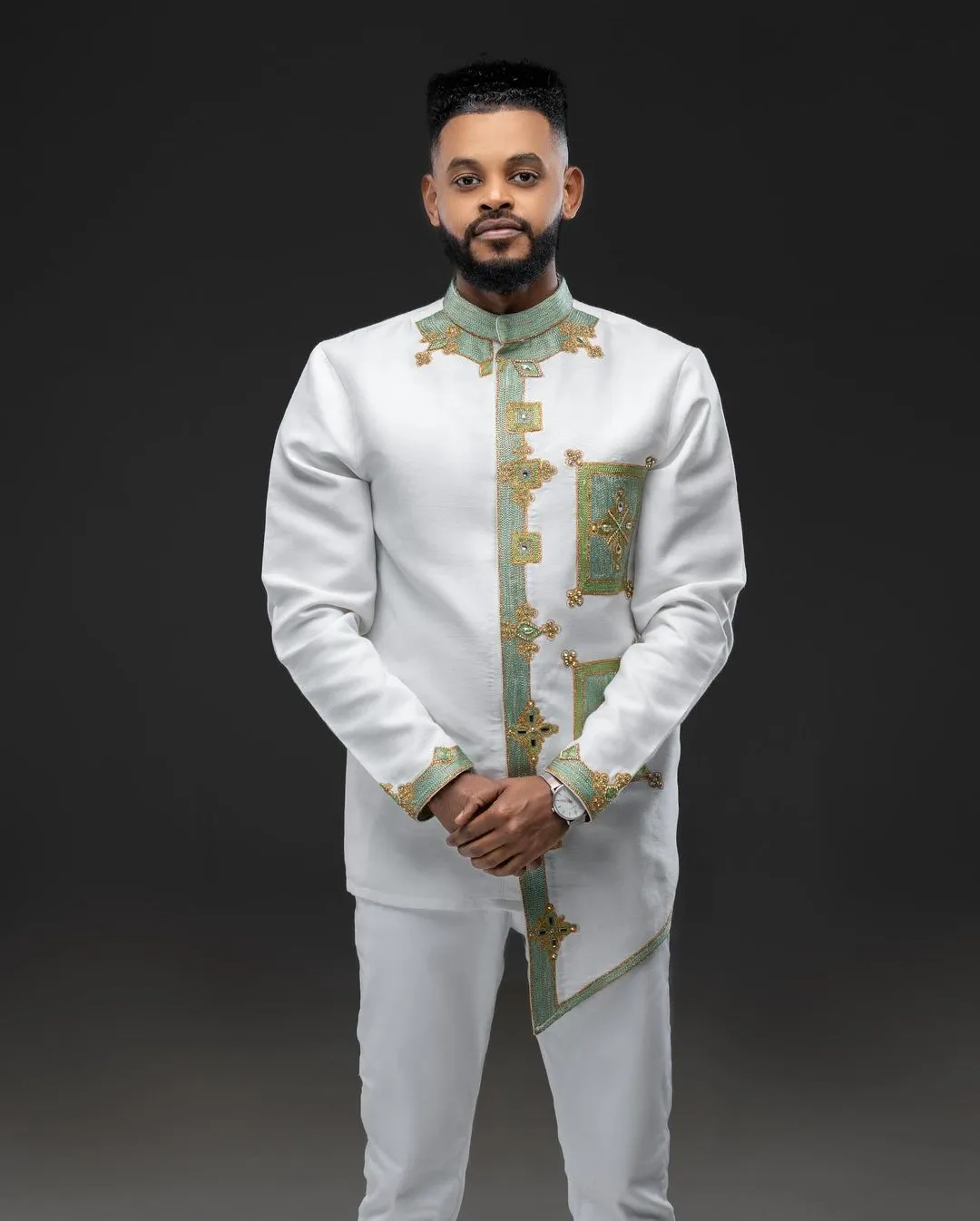 Light Color Habesha Men's Outfit Modern Habesha Shirt With Pants Simple Habesha Shirt Style