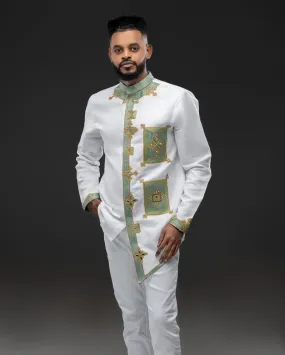 Light Color Habesha Men's Outfit Modern Habesha Shirt With Pants Simple Habesha Shirt Style