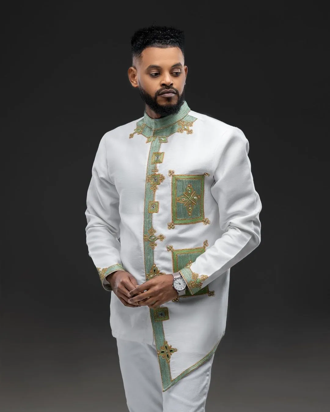 Light Color Habesha Men's Outfit Modern Habesha Shirt With Pants Simple Habesha Shirt Style