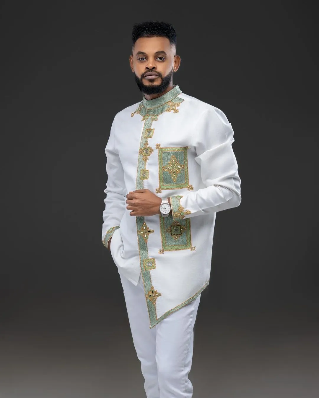 Light Color Habesha Men's Outfit Modern Habesha Shirt With Pants Simple Habesha Shirt Style