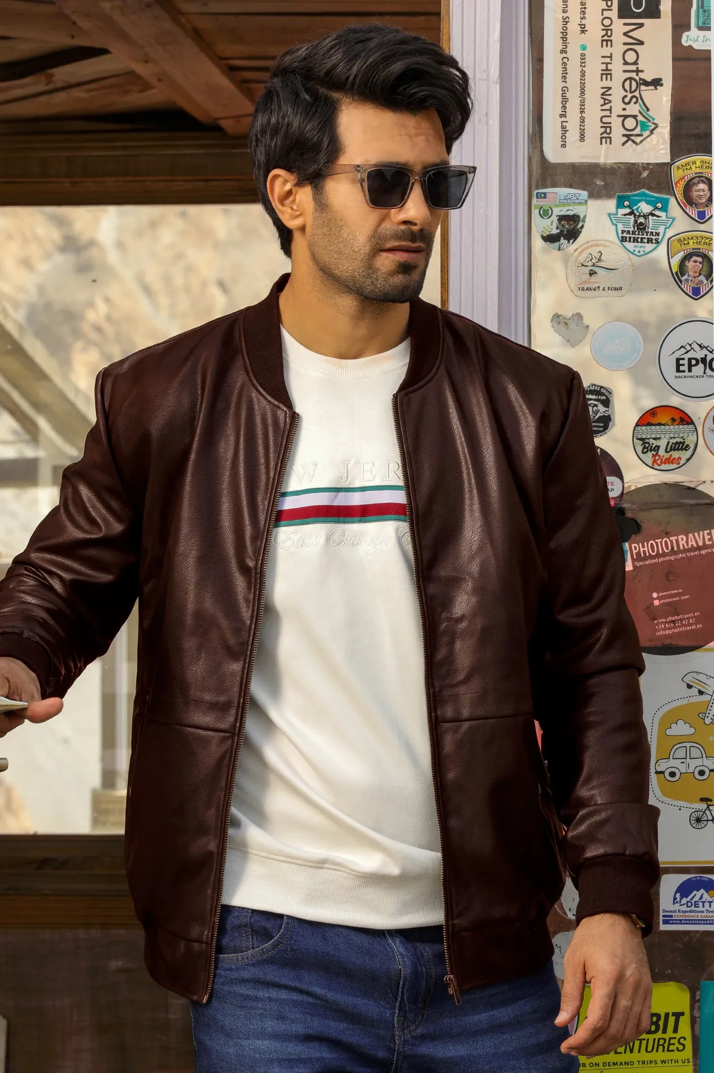 Maroon Leather Bomber Jacket for Mens