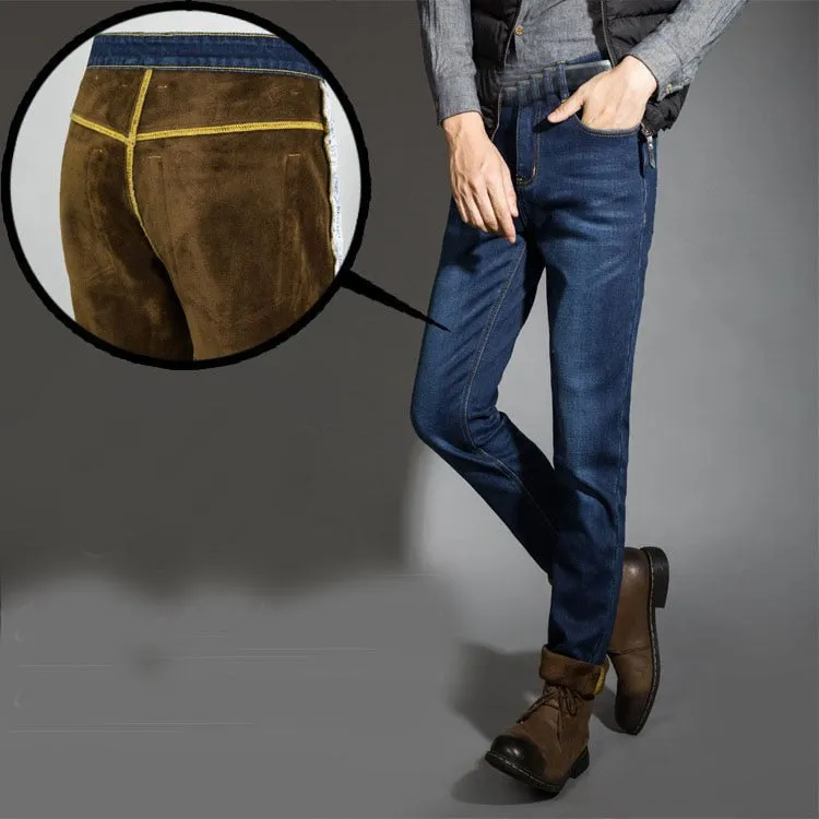 Men Activities Warm Jeans High Quality Autumn Winter Flocking Soft