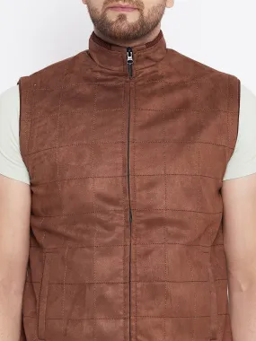 Men Brown Suede Bomber Leather Vests | Sleeveless Suede Leather Jacket