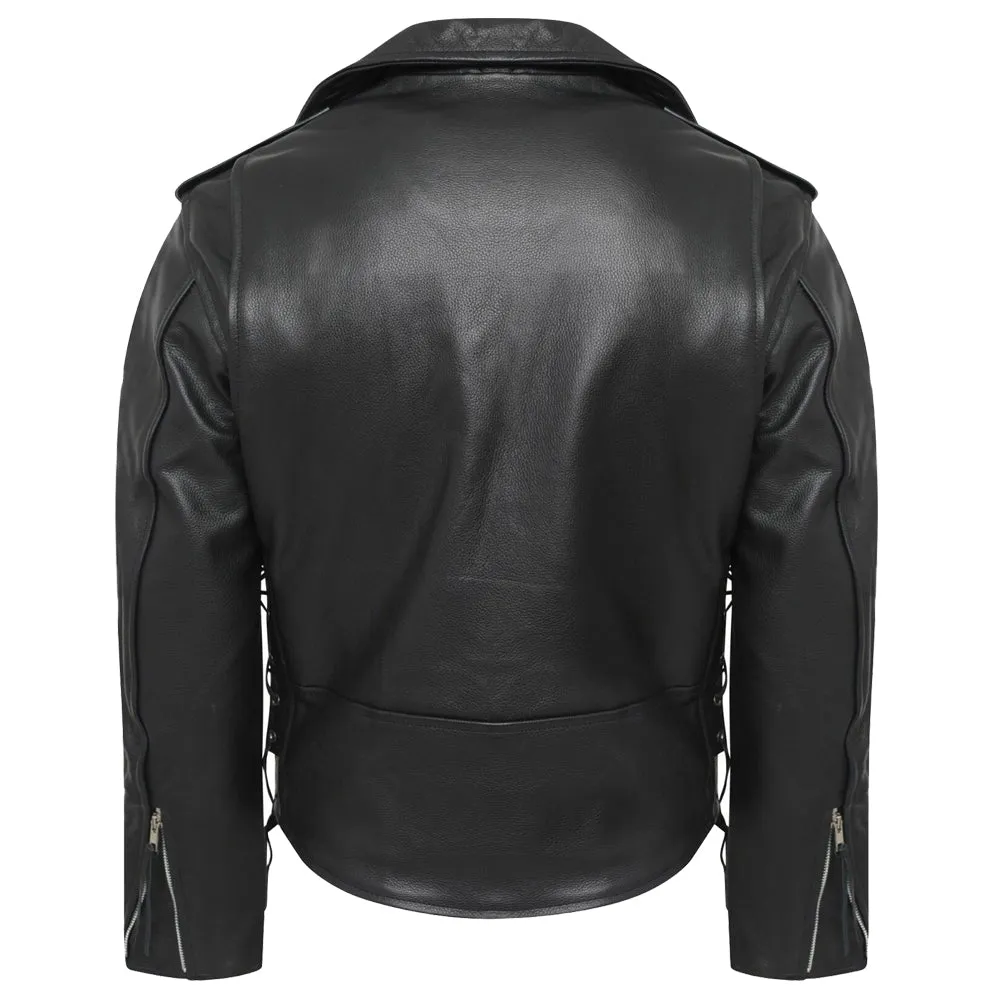 Men Classic Motorcycle Genuine Leather Lace Brando Jacket